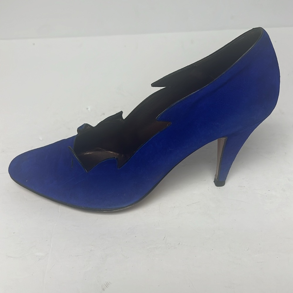 Vintage Bally Blue Suede Flame Pointed Toe High Heel Rare Pump Sz 6.5 - Picture 3 of 13